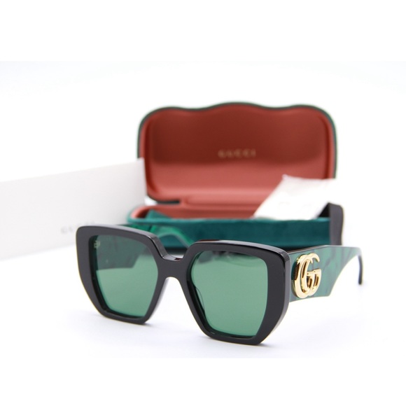 NEW GUCCI GG0956S 001 BLACK GREEN WOMEN’S SUNGLASSES - Picture 1 of 14